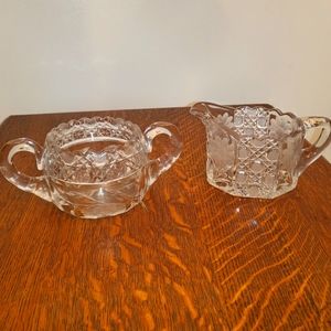 Pressed Glass Sugar Bowl and Creamer Set